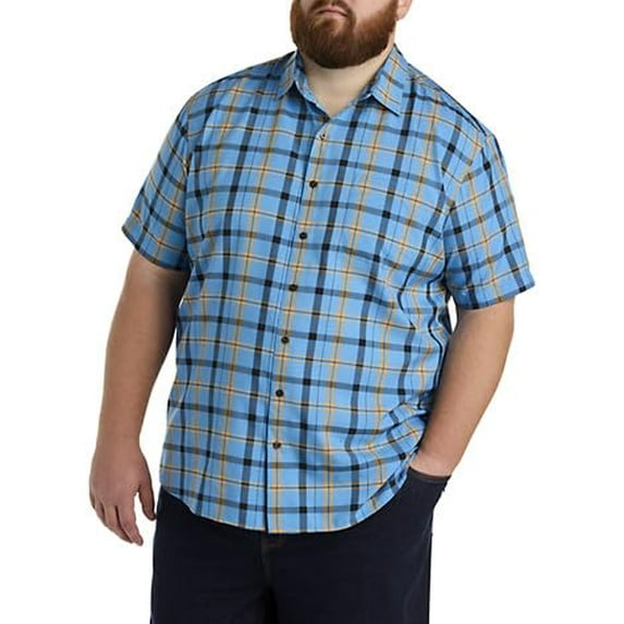 Microfiber Large Plaid Sport Shirt Blue Yellow 4XLT