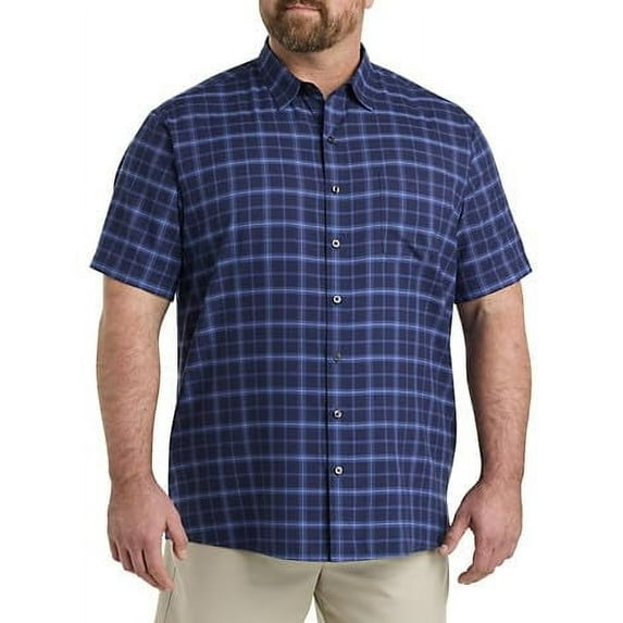 Microfiber Medium Plaid Sport Shirt Navy Blue 2XL