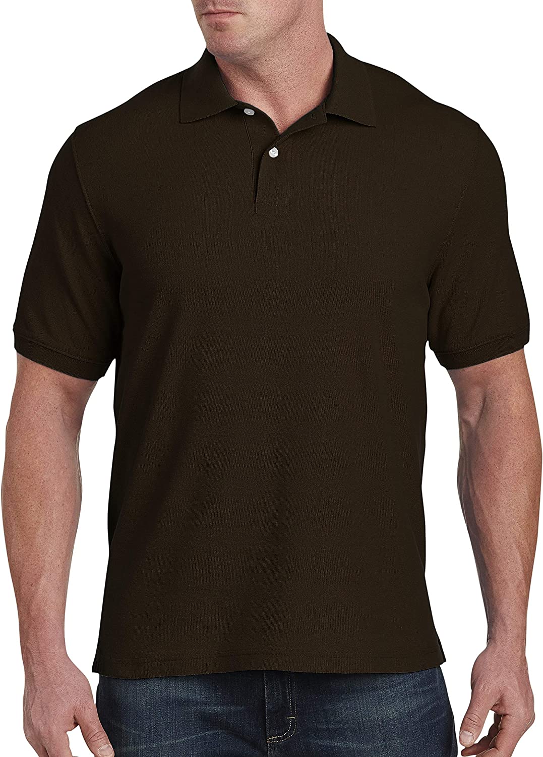 Harbor Bay by DXL Men's Big and Tall Piqué Polo Shirt, Dark Brown