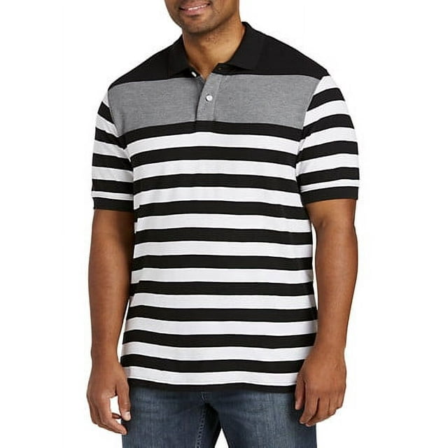 Harbor Bay by DXL Men's Big and Tall Stripe Polo Shirt, Black/Grey, 3XL