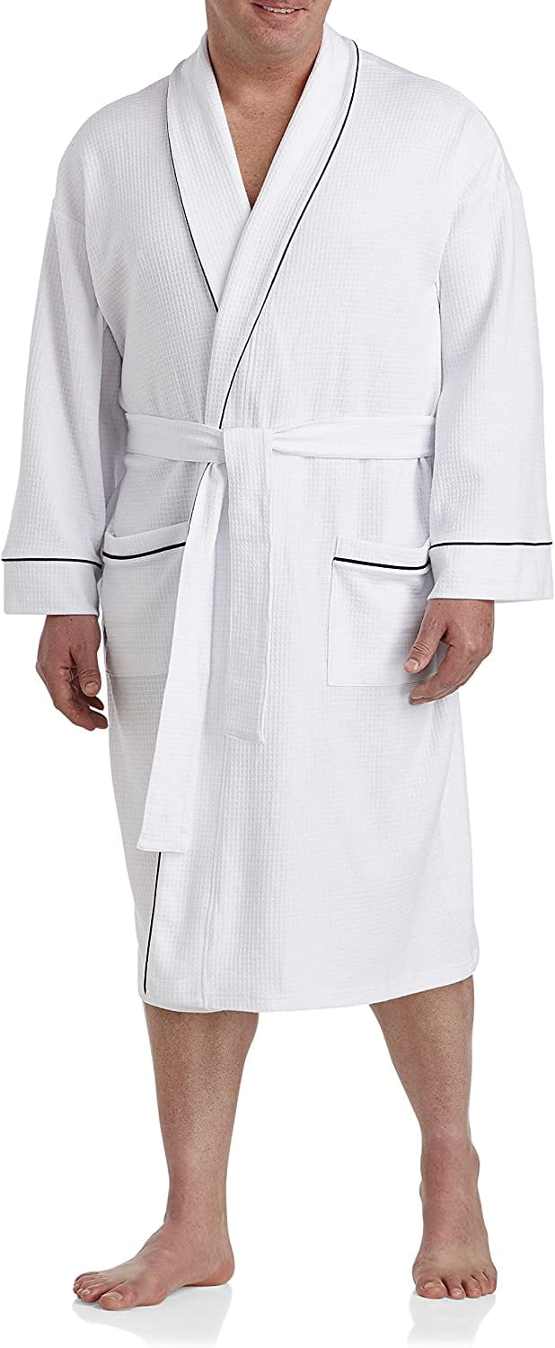 Harbor Bay by DXL Men's Big and Tall WaffleKnit Robe, White, 3X/4X