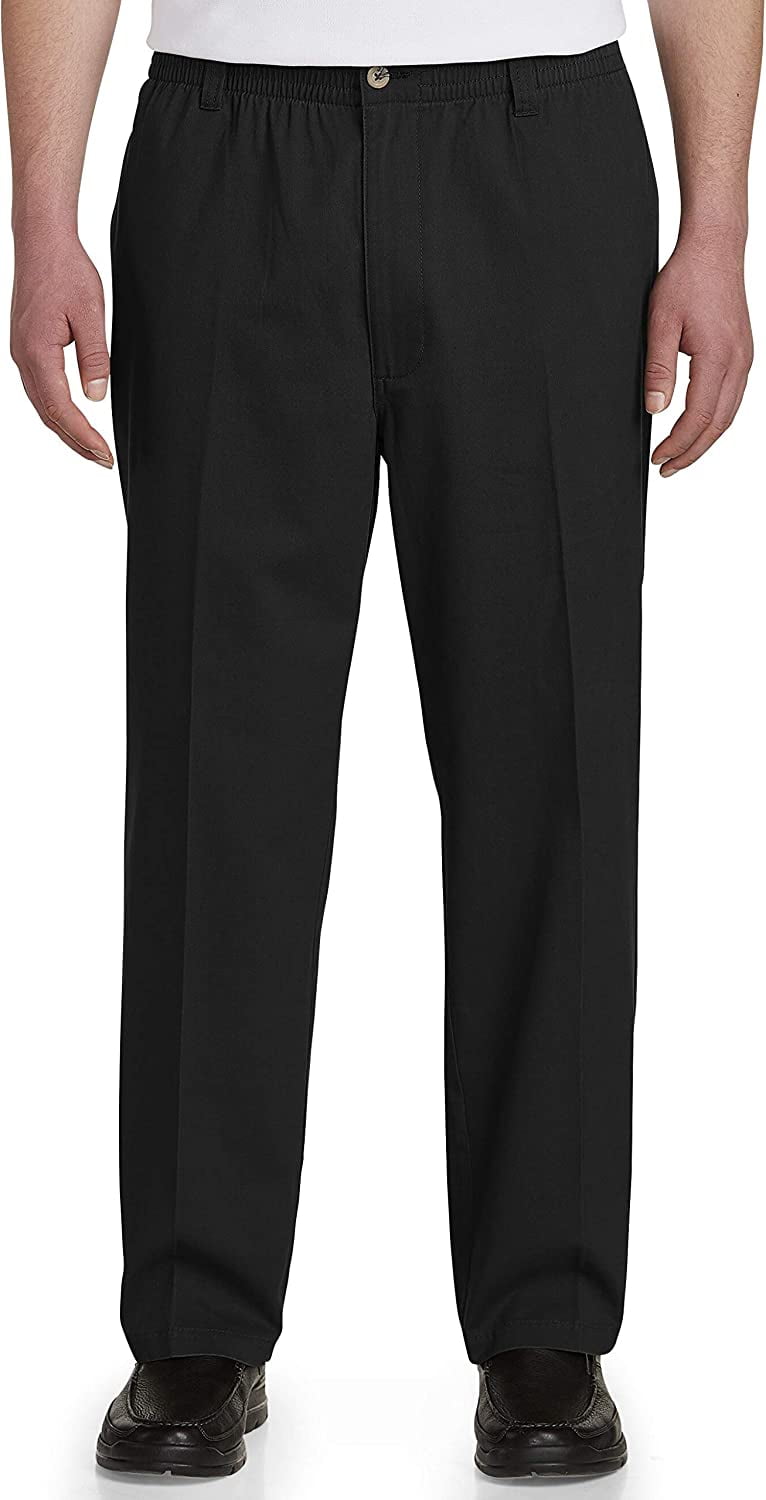 Harbor Bay by DXL Men's Big and Tall Waist-Relaxer Pleated Twill Pants,  Black, 52 Long/34 Inseam