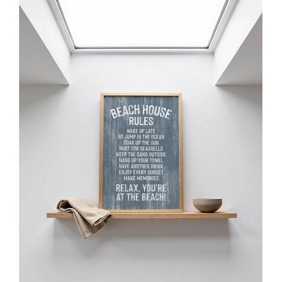 Harbor Blue Beach House Rules Sign Retro Coastal Wall Decor, Unframed Paper Print