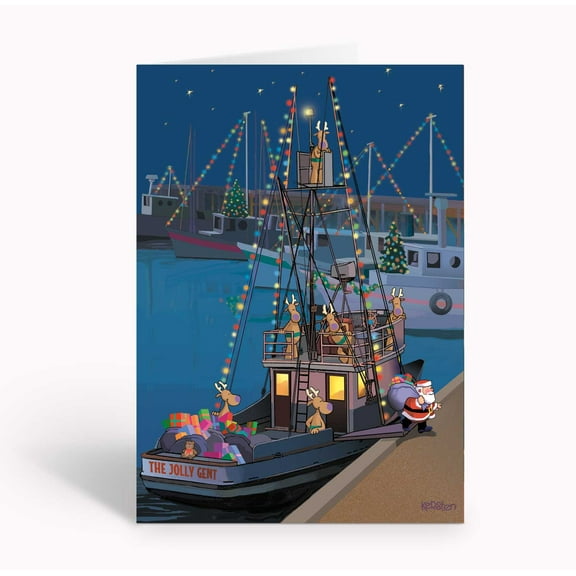 Harbor Boat - 18 Nautical Christmas Cards & Evelopes - 60051