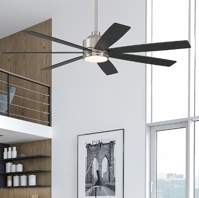 Harbor Breeze Cogdell 60-in Brushed Nickel with Black/Auburn Blades Color-changing Integrated LED Indoor/Outdoor Downrod or Flush Mount Ceiling Fan