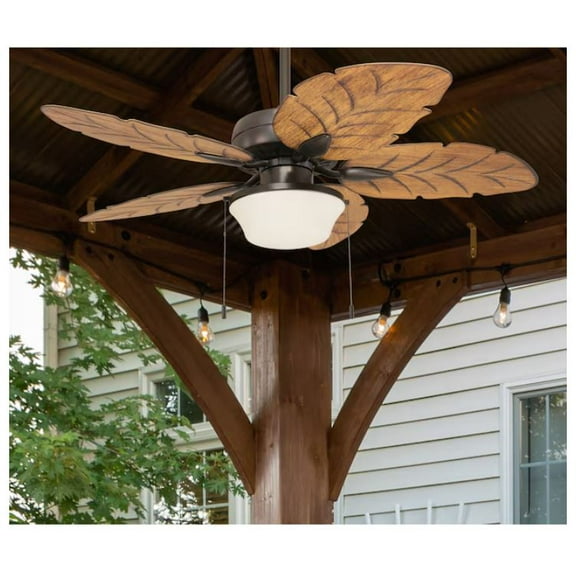 Harbor Breeze Waveport 52-in Aged Bronze with Brown Blades LED Indoor/Outdoor Downrod or Flush Mount Ceiling Fan with Light (5-Blade)