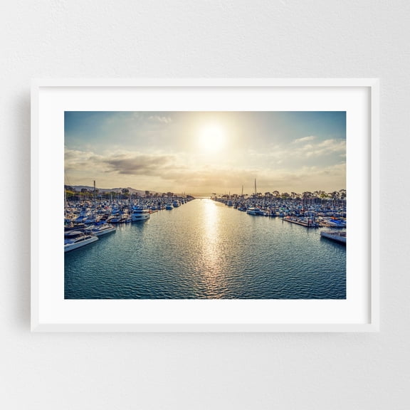 Harbor Bright - Dana Point California Photography Harbor Boat Sunset Coast Ocean Water Landscape White Framed Wall Art Print 5 x 7 inches