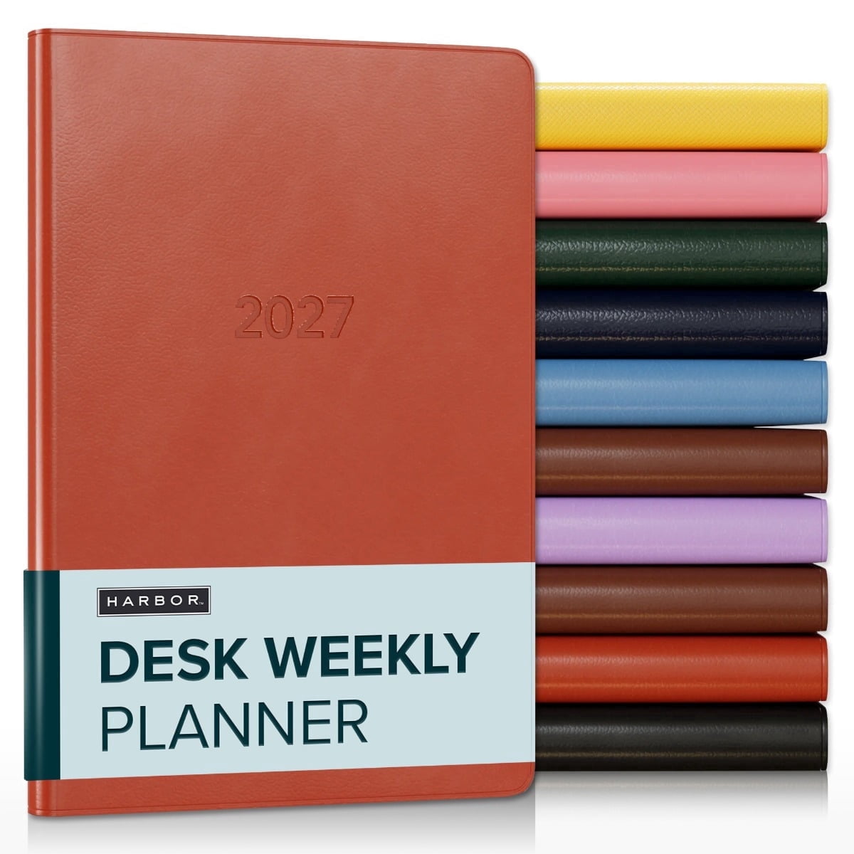 Harbor Desk Weekly Monthly Planner 2027 - Calendar Planner and Notebook, Durable Faux Leather, 192 Pages, Softcover & Book Bound - Cambridge Burnt Orange - 8x5.5"