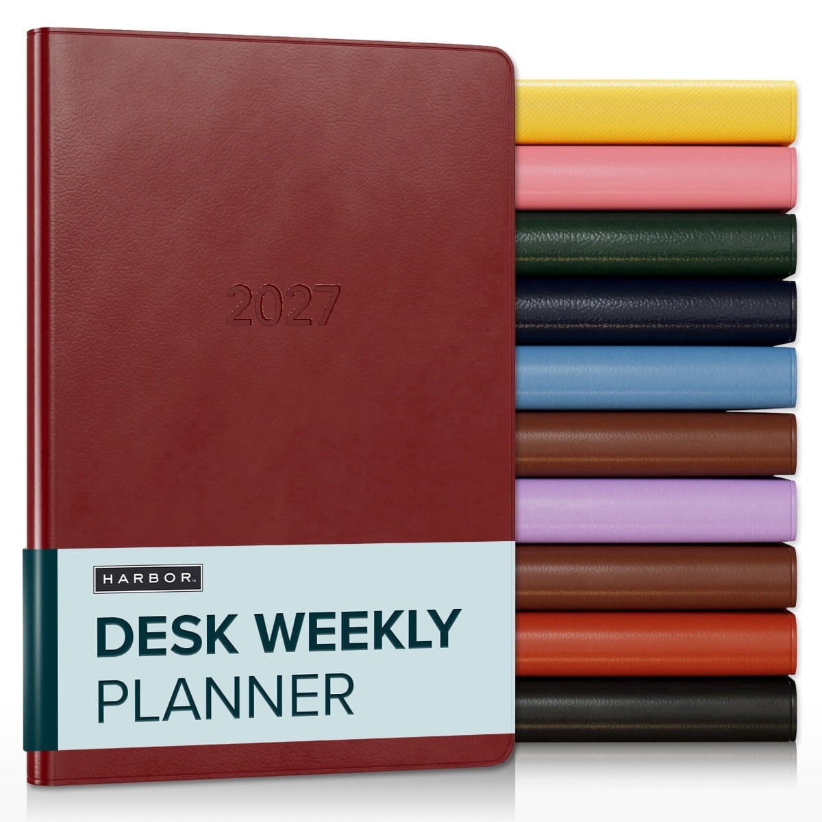 Harbor Desk Weekly Monthly Planner 2027 - Calendar Planner and Notebook, Durable Faux Leather, 192 Pages, Softcover & Book Bound - Cambridge Red - 8x5.5"