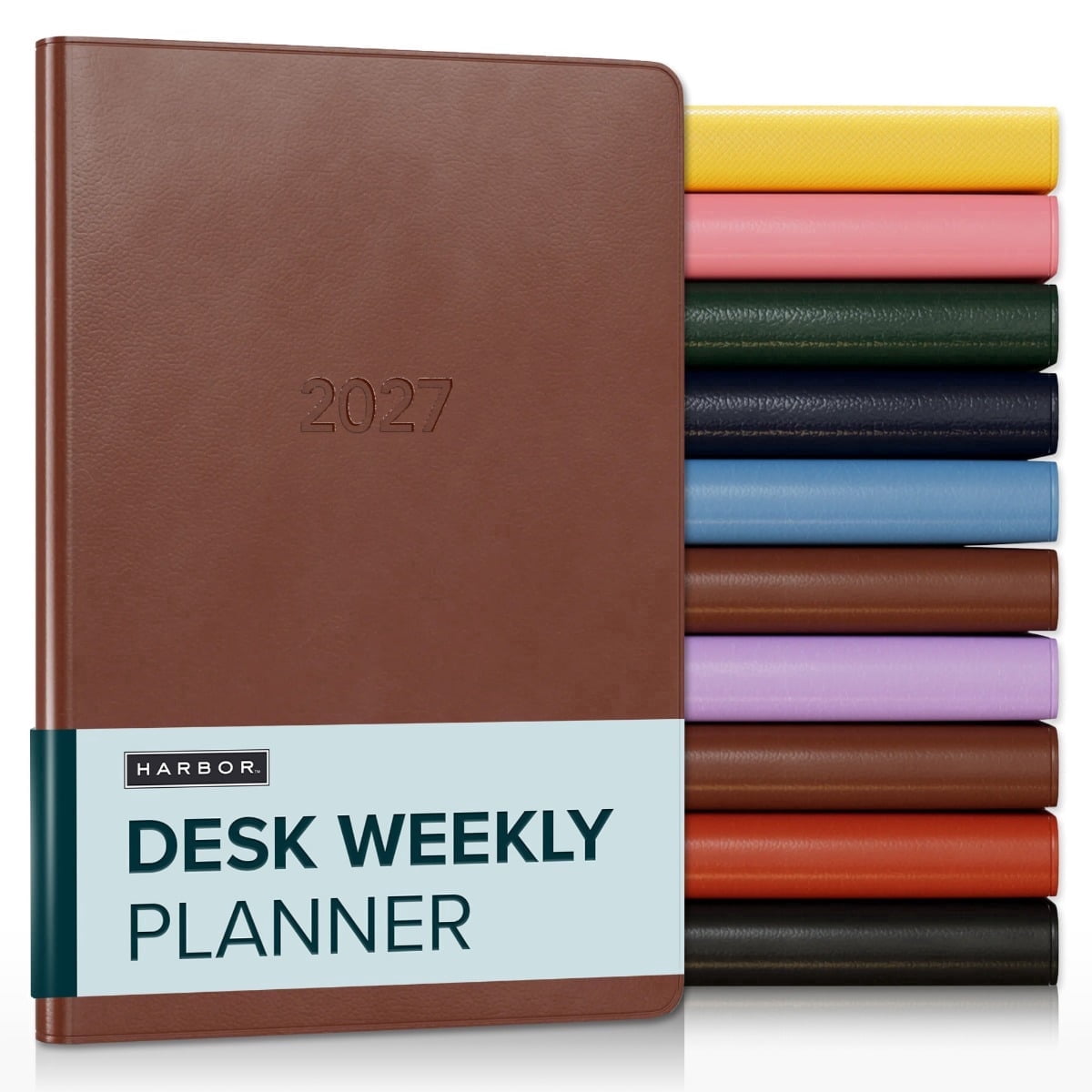 Harbor Desk Weekly Monthly Planner 2027 - Calendar Planner and Notebook, Durable Faux Leather, 192 Pages, Softcover & Book Bound - Cambridge Tan - 8x5.5"