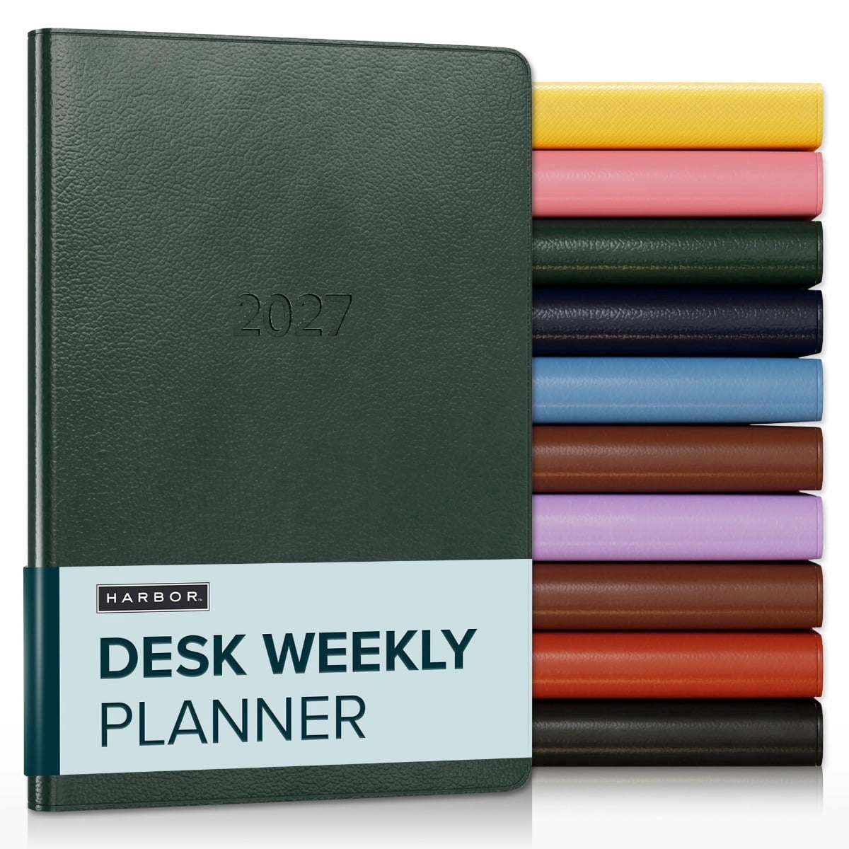 Harbor Desk Weekly Monthly Planner 2027 - Calendar Planner and Notebook, Durable Faux Leather, 192 Pages, Softcover & Book Bound - Leida Pine - 8x5.5"