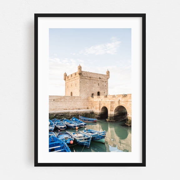 Harbor in Essaouira - Essaouira Marrakesh-Safi Morocco Photography Boat Architecture Harbor Coast Nautical Port Seaside Black Framed Wall Art Print 16 x 24 inches