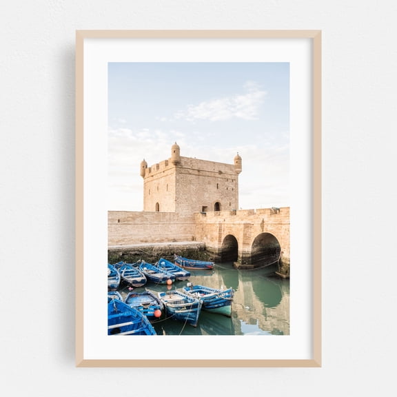Harbor in Essaouira - Essaouira Marrakesh-Safi Morocco Photography Boat Architecture Harbor Coast Nautical Port Seaside Oak Framed Wall Art Print 16 x 24 inches