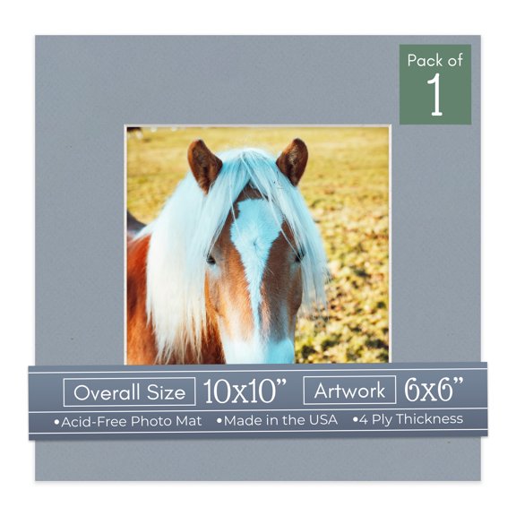 Harbor Gray Picture Frame Mat for 10x10 Frames - Fits 6x6 Photos - 1 Mat