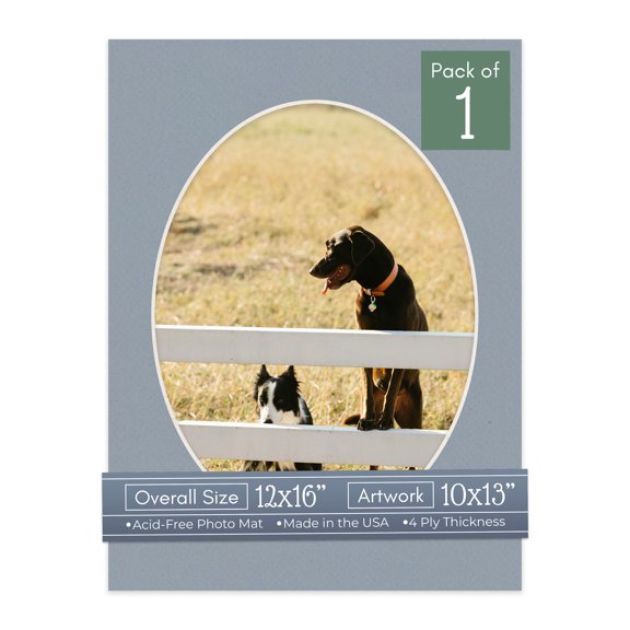 Harbor Gray Picture Frame Mat for 12x16 Frames - Oval Opening for 10x13 Photos - 1 Mat