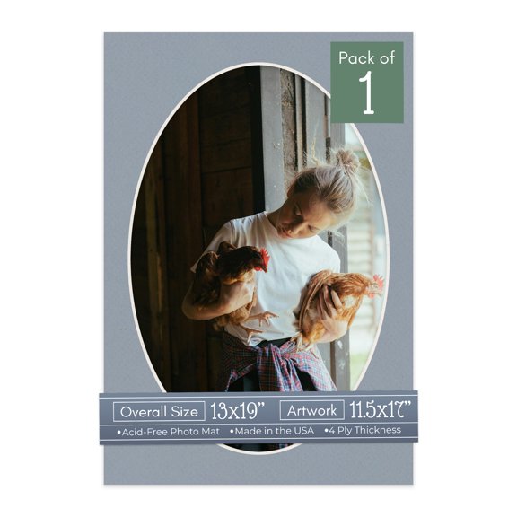 Harbor Gray Picture Frame Mat for 13x19 Frames - Oval Opening for 11.5x17 Photos - 1 Mat