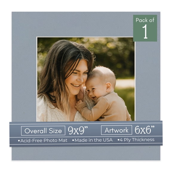 Harbor Gray Picture Frame Mat for 9x9 Frames - Fits 6x6 Photos - 1 Mat