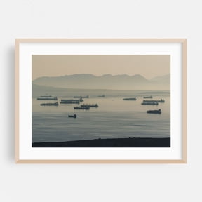 Harbor Harmony - Perama Greece Photography Harbor Silhouette Seascape Nautical Maritime Port Marine Life Oak Framed Wall Art Print 24 x 36 inches