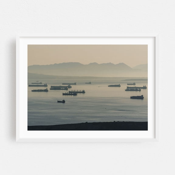 Harbor Harmony - Perama Greece Photography Harbor Silhouette Seascape Nautical Maritime Port Marine Life White Framed Wall Art Print 8 x 10 inches