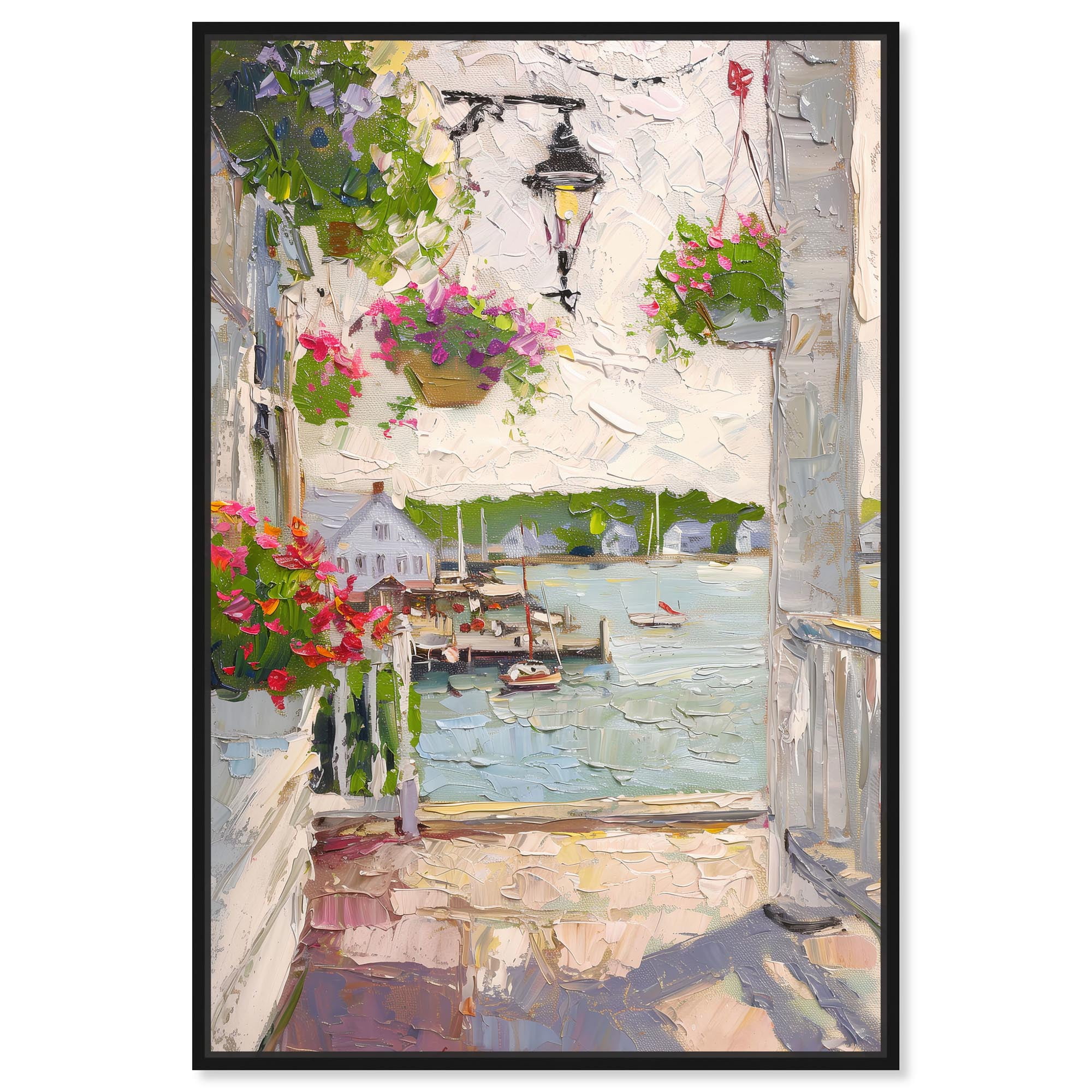 Harbor Hideaway II Canvas Pastel Oil Paintings by Art Remedy, Black Frame, 30 x 45