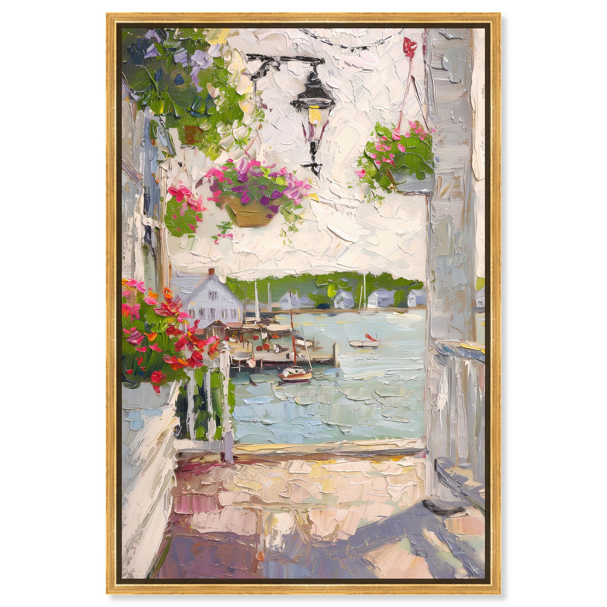 Harbor Hideaway II Canvas Pastel Oil Paintings by Art Remedy, Gold Frame, 10 x 15