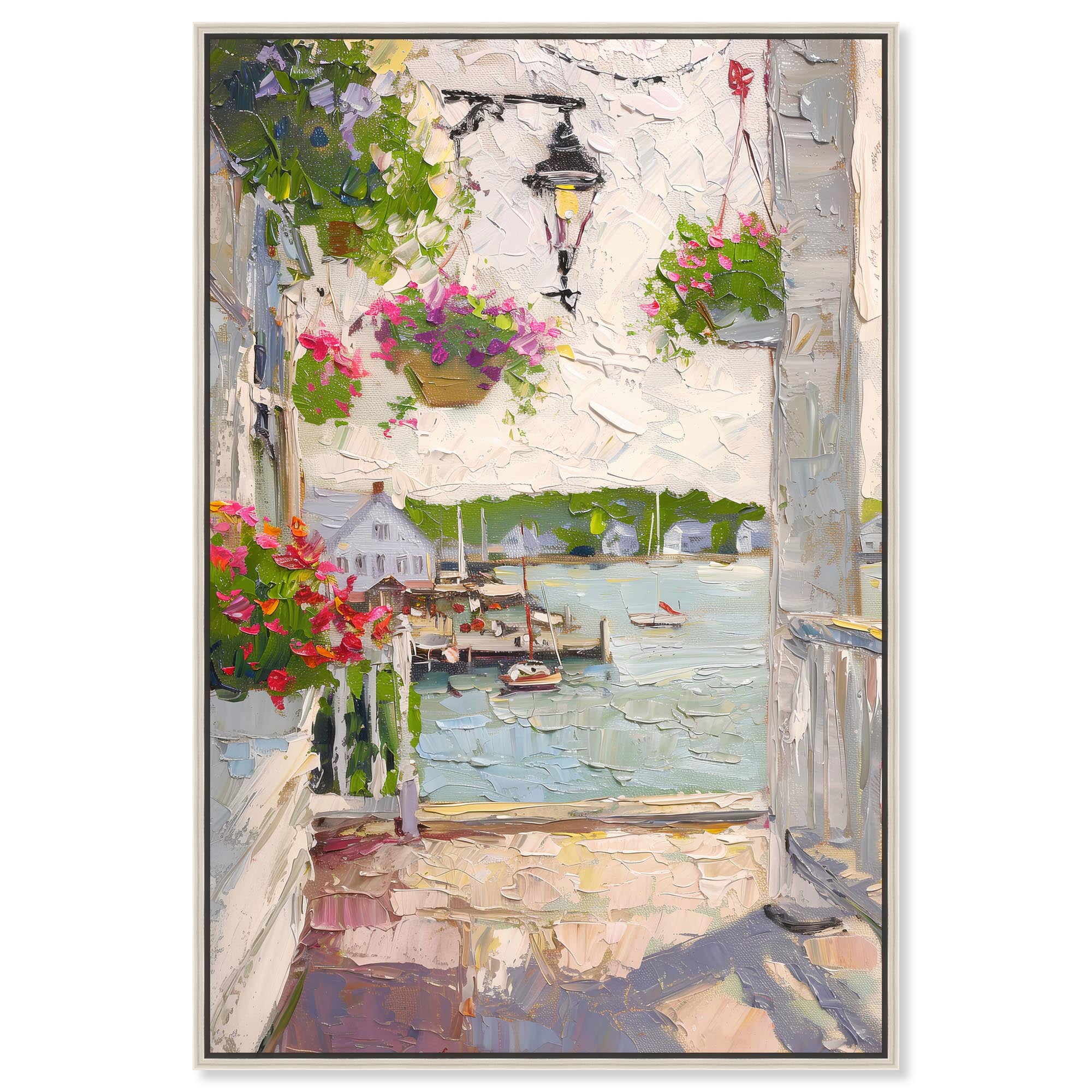 Harbor Hideaway II Canvas Pastel Oil Paintings by Art Remedy, Silver Frame, 30 x 45