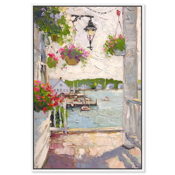 Harbor Hideaway II Canvas Pastel Oil Paintings by Art Remedy, White Frame, 10 x 15