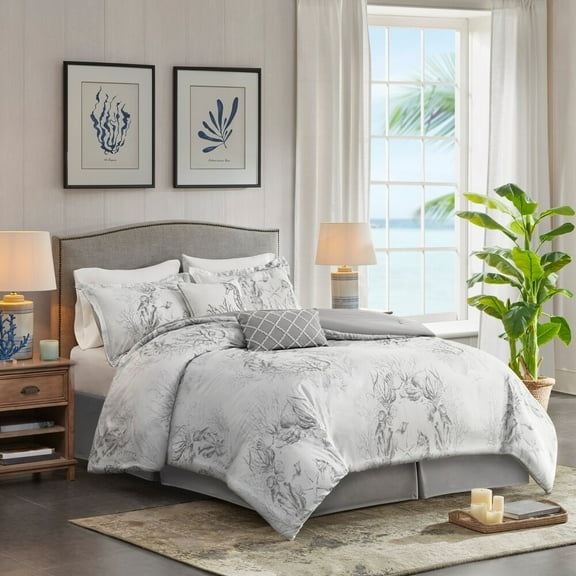Harbor House 3-Pcs SEA BREEZE Comforter Set, KING, Grey/ white