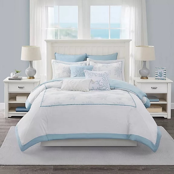 Harbor House 3-Piece PALMETTO BAY Comforter Set, white/blue,Embroidered