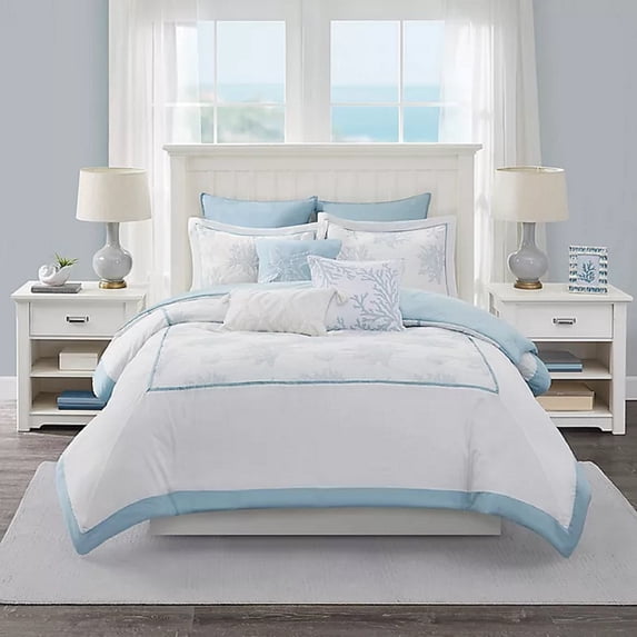 Harbor House 3-Piece PALMETTO BAY Comforter Set, white/blue,Embroidered