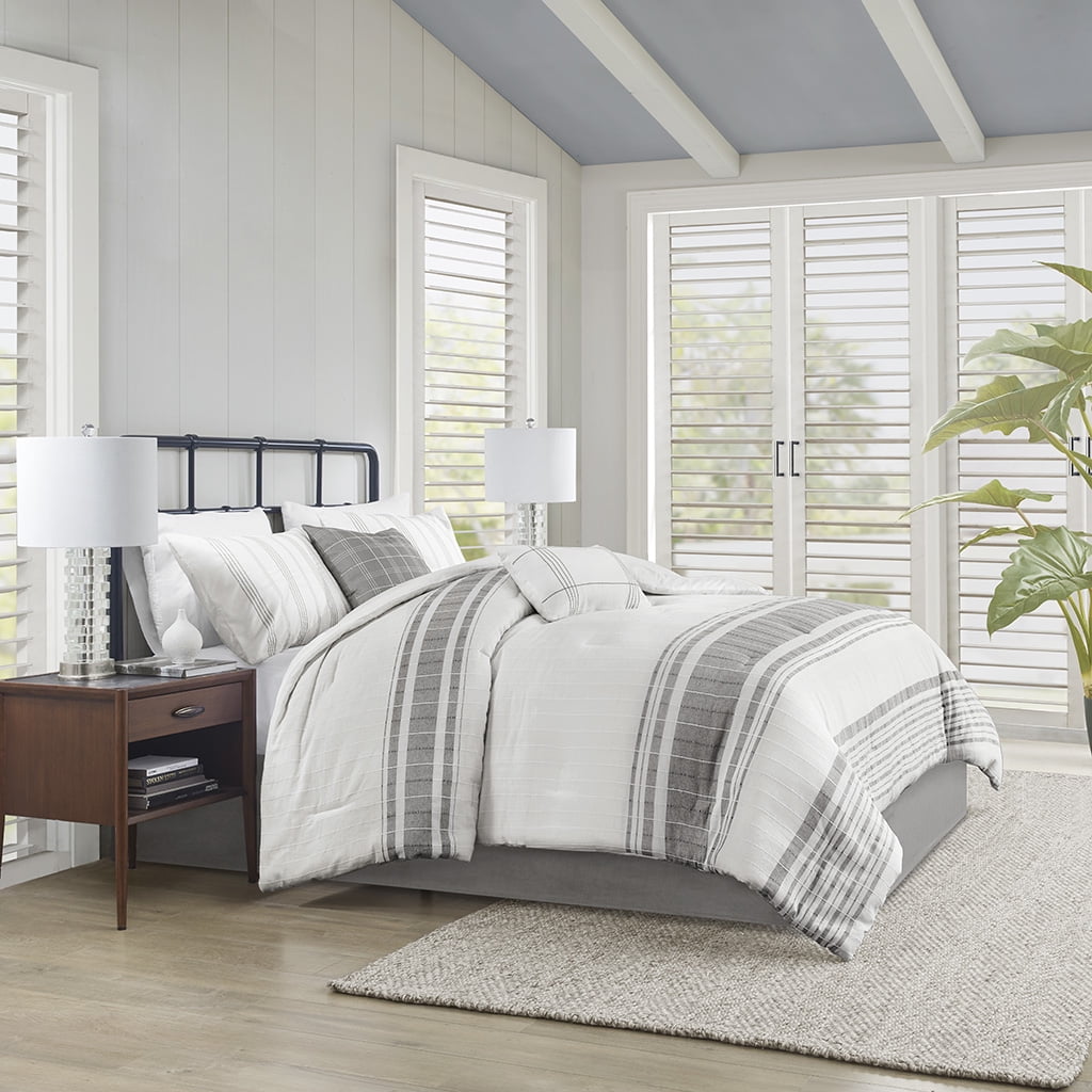 King White and Grey Cotton Jacquard Comforter Set
