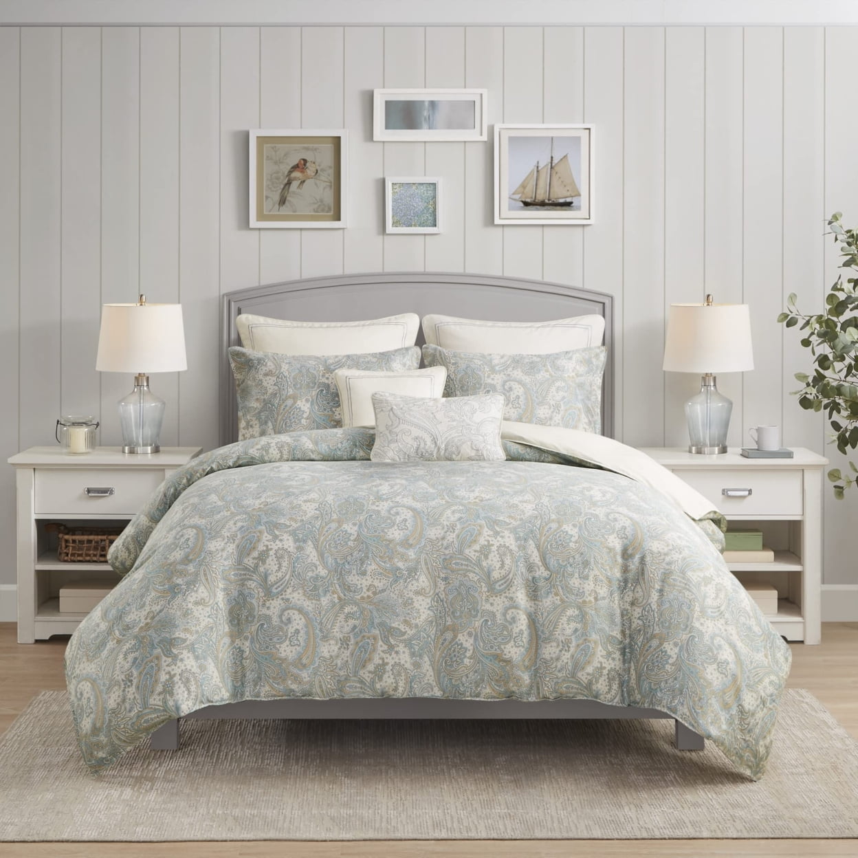 Chelsea Blue and Ivory Cotton Full/Queen Duvet Cover Set