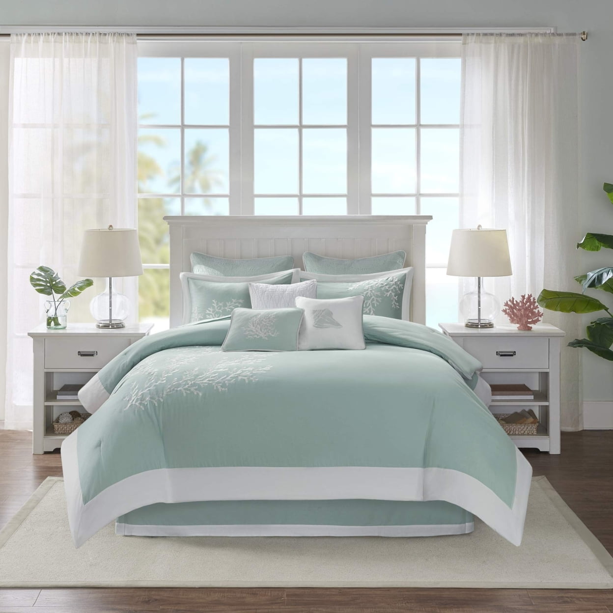 Twin Aqua and White Cotton Nautical Comforter Set