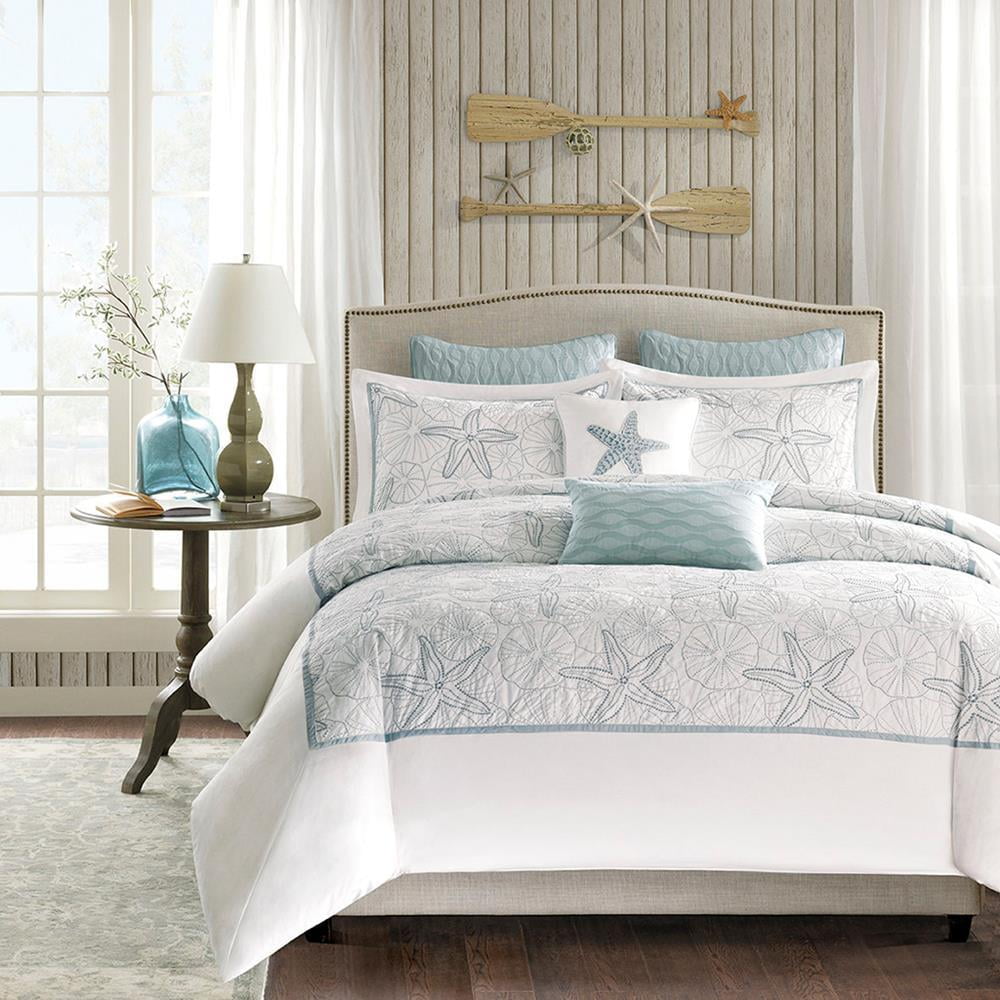 Maya Bay White and Seafoam Cotton Full/Queen Duvet Set