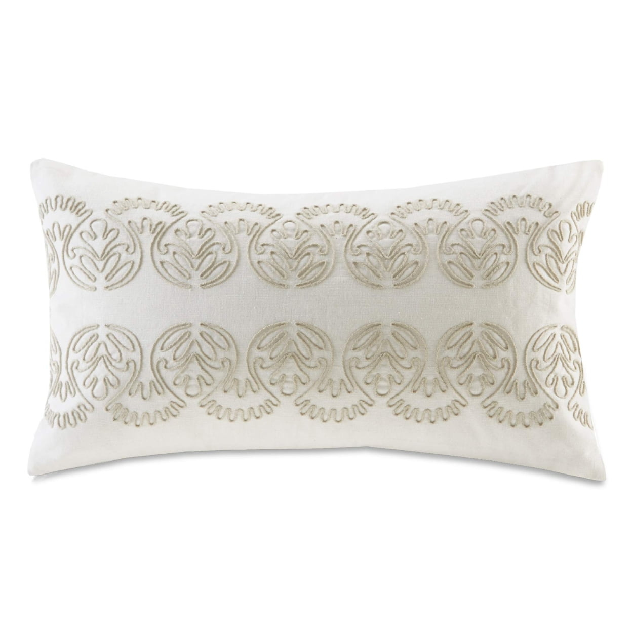 Suzanna White Embroidered Cotton 20"x12" Throw Pillow