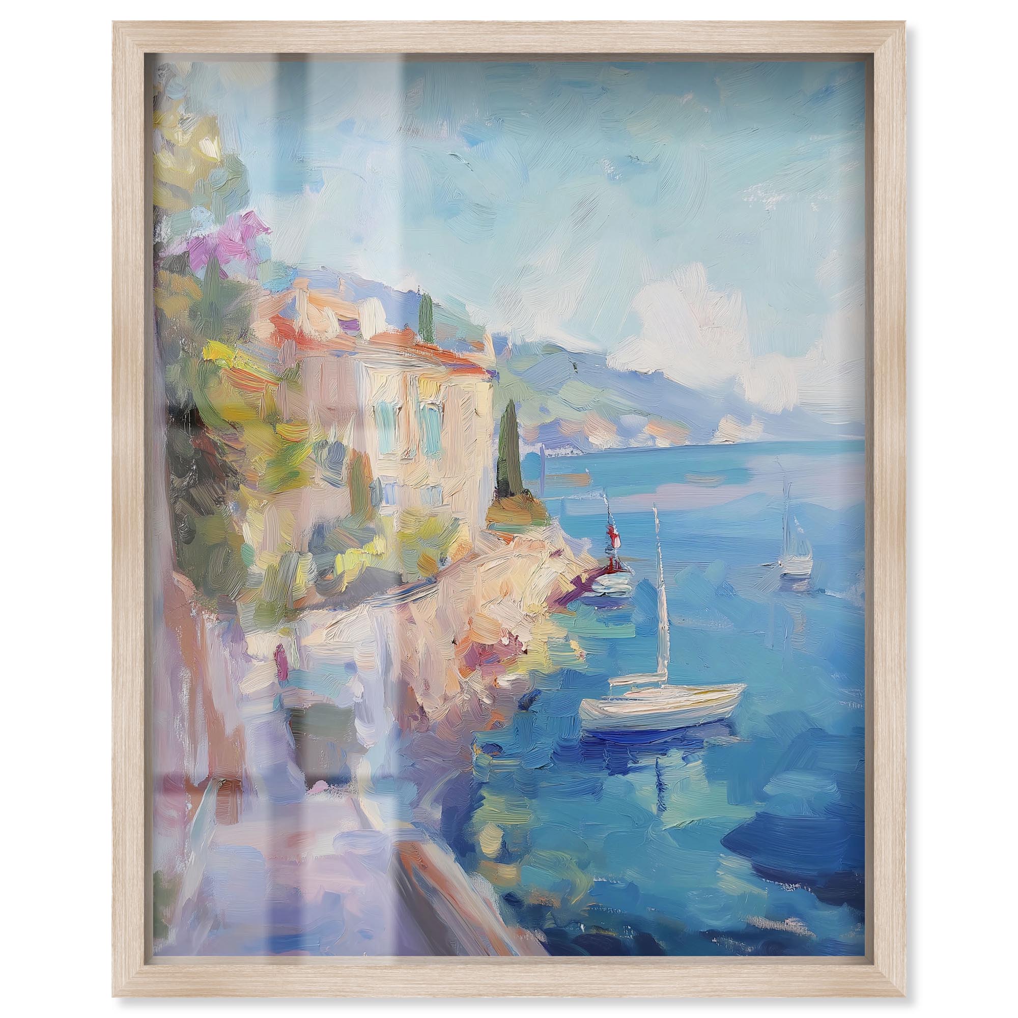 Harbor Hues Shadowbox Print Coastal Decor by Art Remedy, Blonde Frame ...