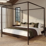 Harbor King Canopy Bed with Upholstered Headboard, Walnut/Swiss Coffee MD2411-01