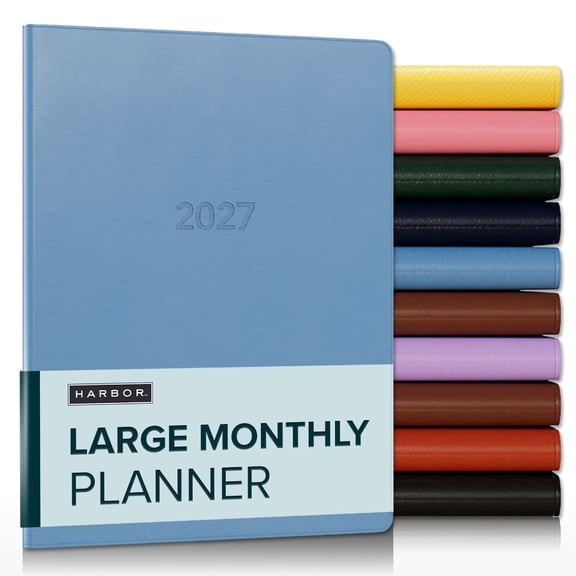 Harbor Large Monthly Planner 2027, Calendar Planner and Notebook, Durable Faux Leather, 14 Months, 96 Pages, Softcover & Lightweight - Cambridge Reef Blue - 9.75x7.5"