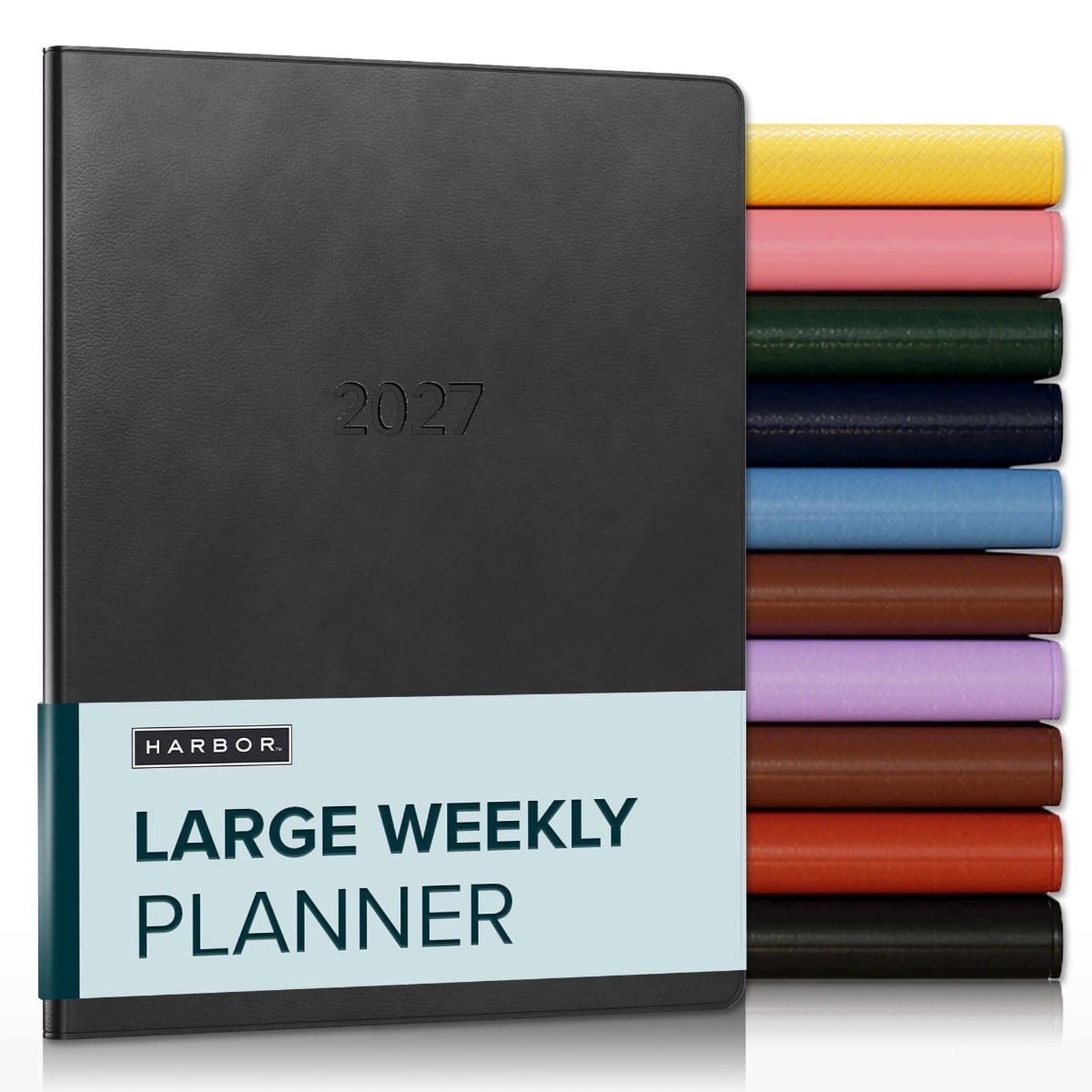 Harbor Large Weekly Monthly Planner 2027, Calendar Planner & Notebook - Durable Faux Leather, 192 Pages, Softcover & Book Bound - Cambridge Black - 9.75x7.5"