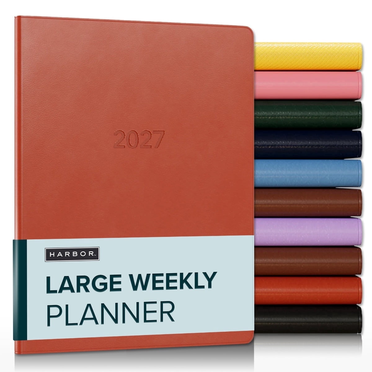 Harbor Large Weekly Monthly Planner 2027, Calendar Planner & Notebook - Durable Faux Leather, 192 Pages, Softcover & Book Bound - Cambridge Burnt Orange - 9.75x7.5"
