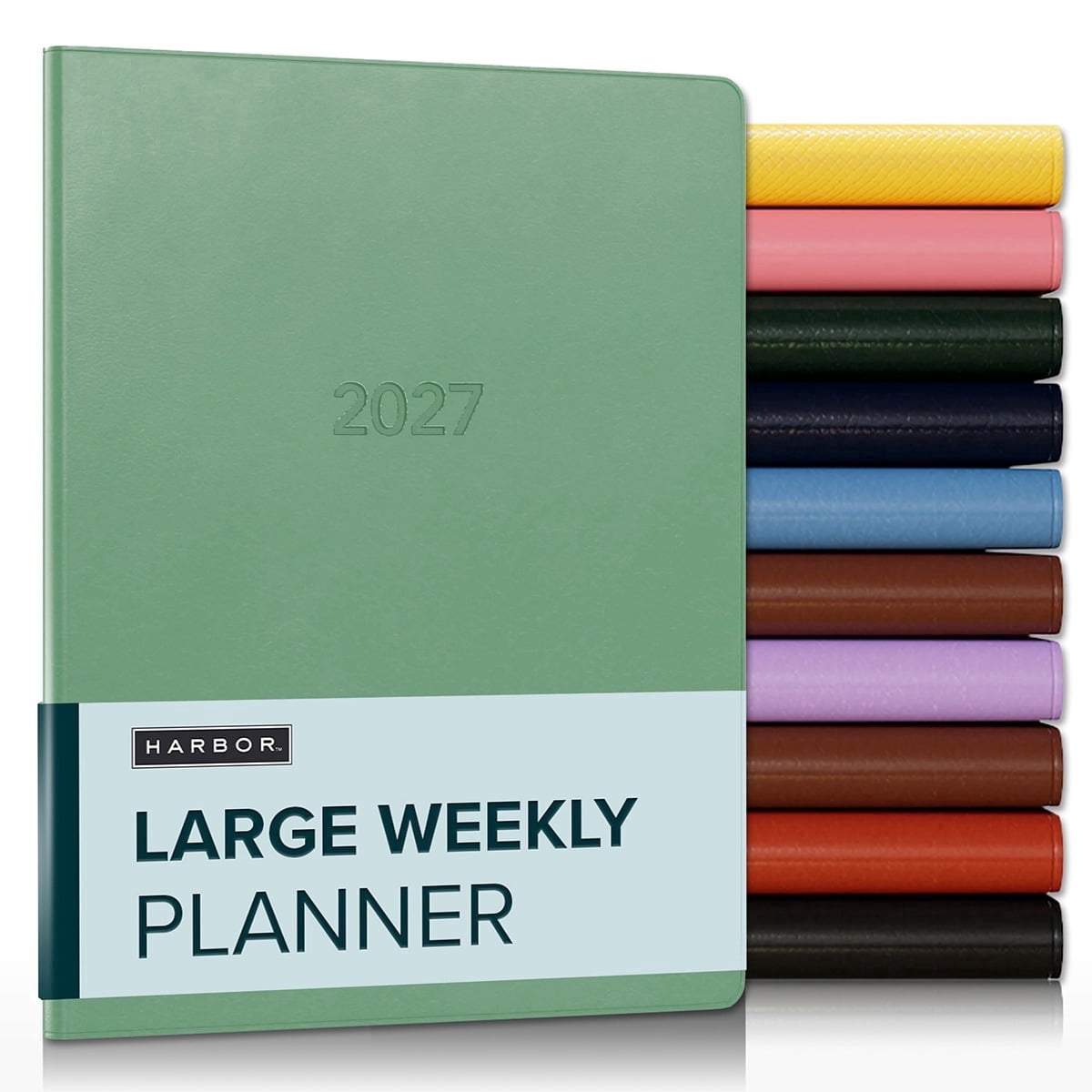 Harbor Large Weekly Monthly Planner 2027, Calendar Planner & Notebook - Durable Faux Leather, 192 Pages, Softcover & Book Bound - Cambridge Jade - 9.75x7.5"