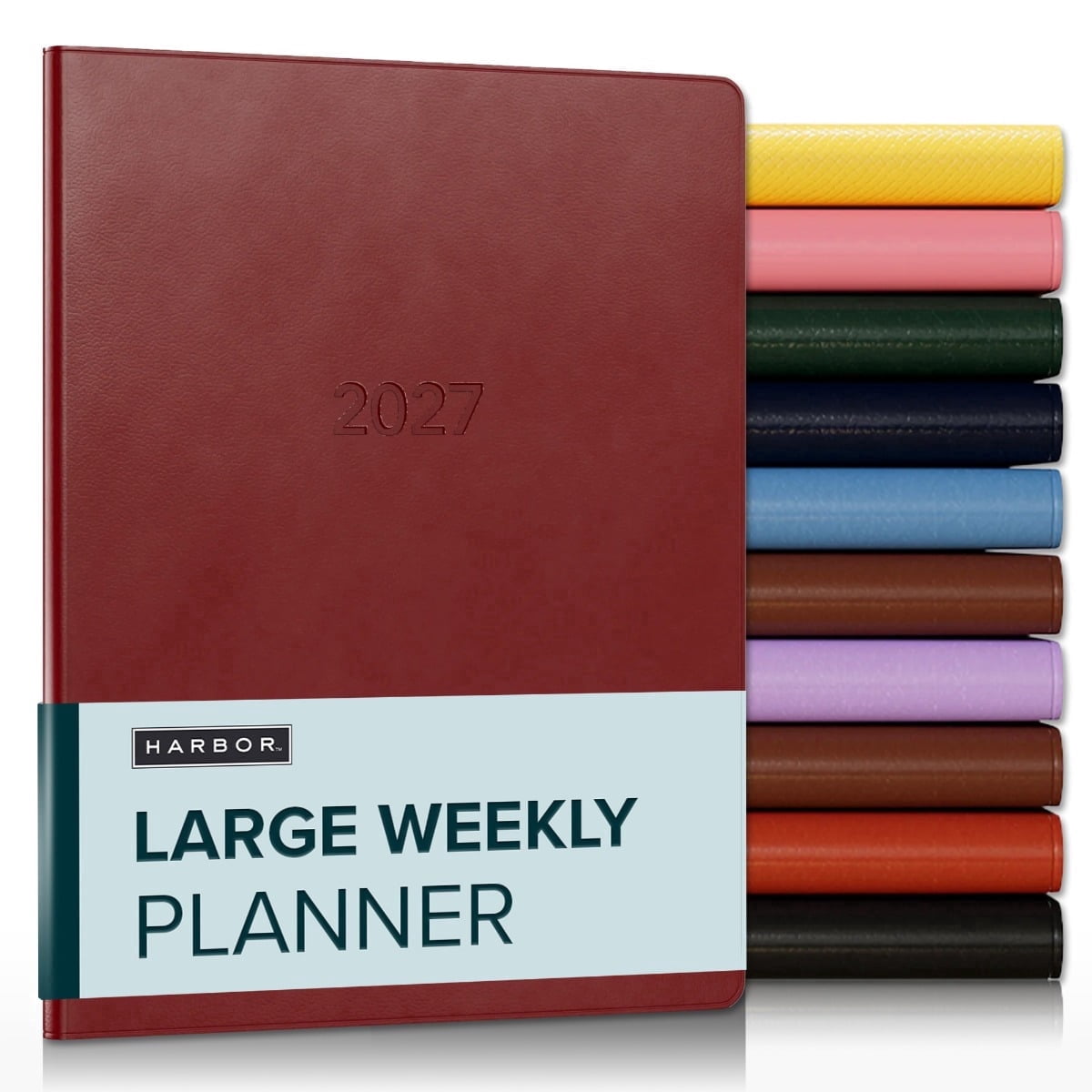Harbor Large Weekly Monthly Planner 2027, Calendar Planner & Notebook - Durable Faux Leather, 192 Pages, Softcover & Book Bound - Cambridge Red - 9.75x7.5"