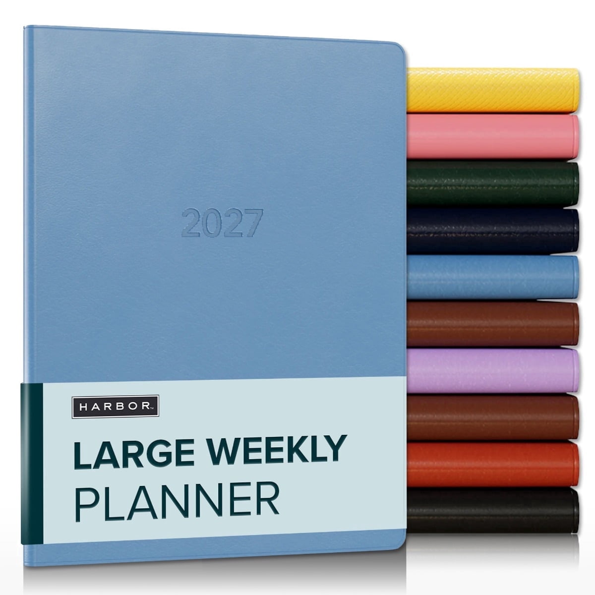 Harbor Large Weekly Monthly Planner 2027, Calendar Planner & Notebook - Durable Faux Leather, 192 Pages, Softcover & Book Bound - Cambridge Reef Blue - 9.75x7.5"