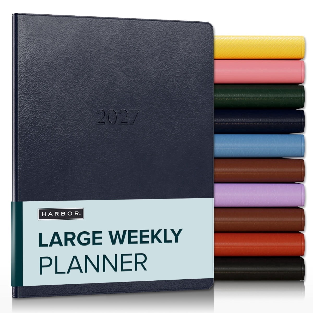 Harbor Large Weekly Monthly Planner 2027, Calendar Planner & Notebook - Durable Faux Leather, 192 Pages, Softcover & Book Bound - Leida Navy - 9.75x7.5"