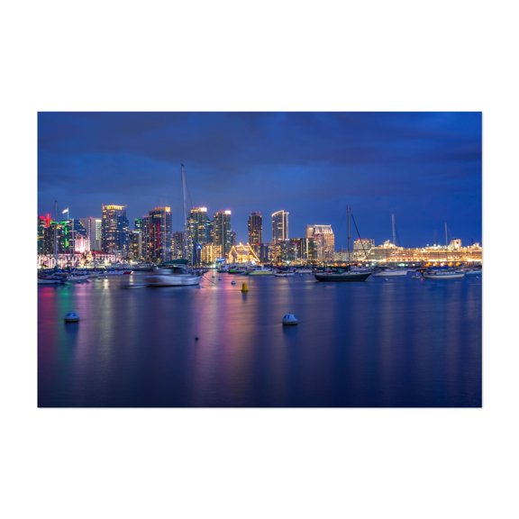 Harbor Lights Harmony - San Diego California Photography Cityscape Skyline Harbor Nightlife Boat Architecture Unframed Wall Art Print 4 x 6 inches