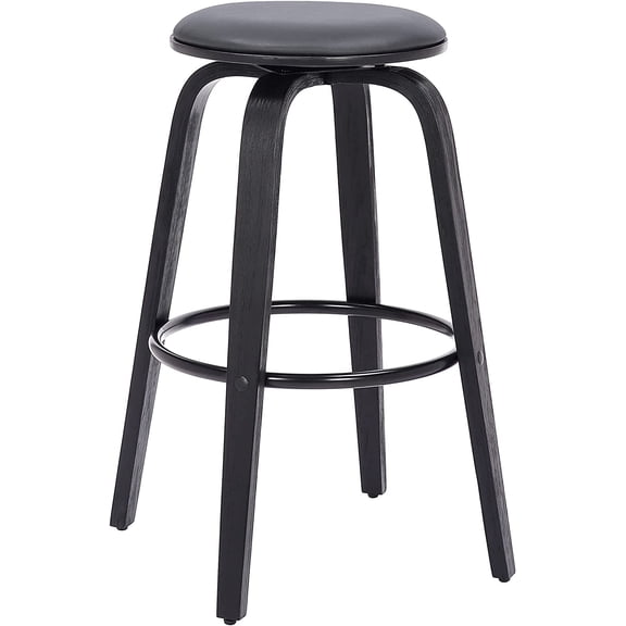 Harbor Mid Century Modern 26" Seat Height Backless Swivel Gray Faux Leather and Black Wood Bar Stool for Kitchen Island Counter