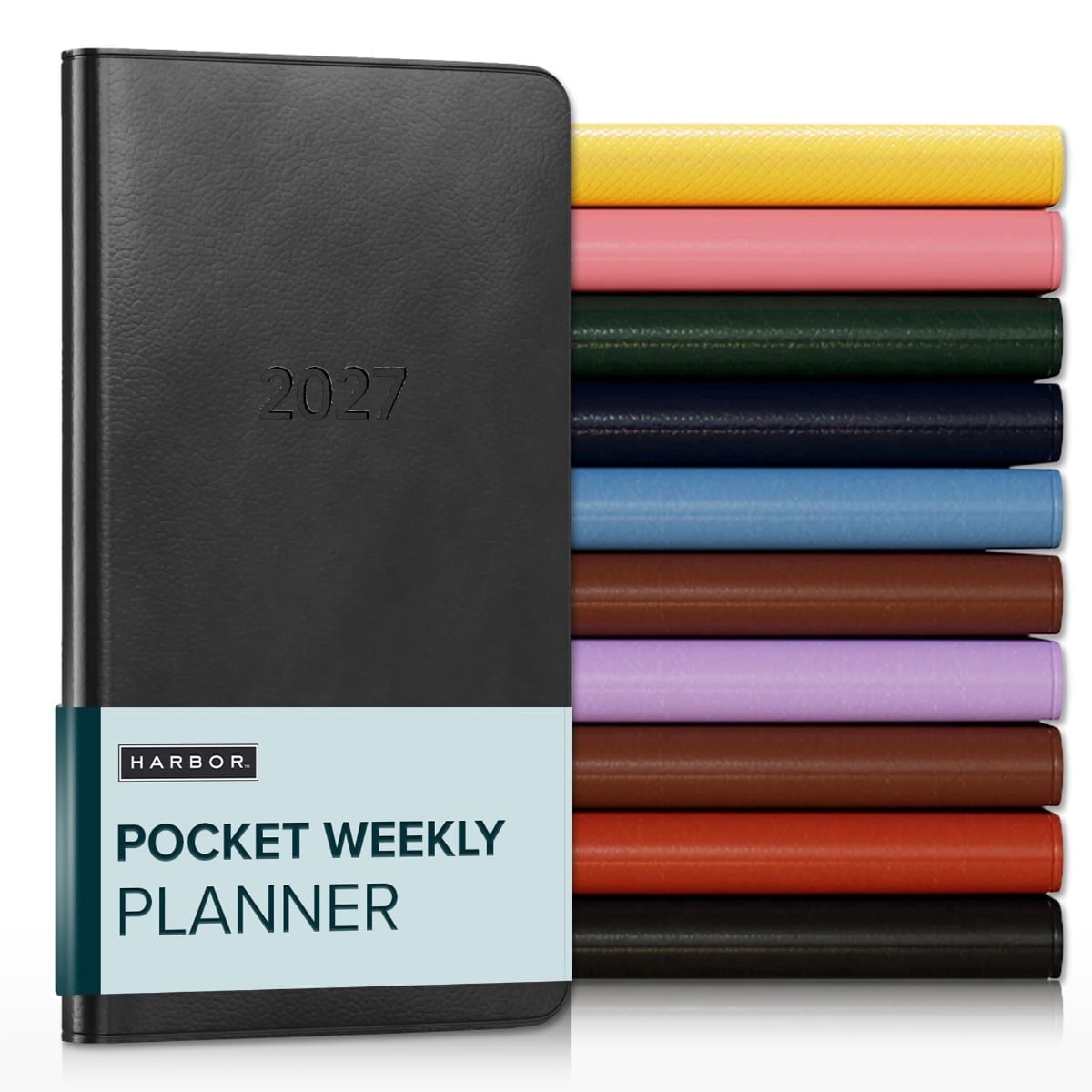 Harbor Pocket Weekly Monthly Planner 2027, Calendar Planner and Notebook, Durable Faux Leather, 192 Pages, Softcover & Book Bound - Cambridge Black - 6x3.25"