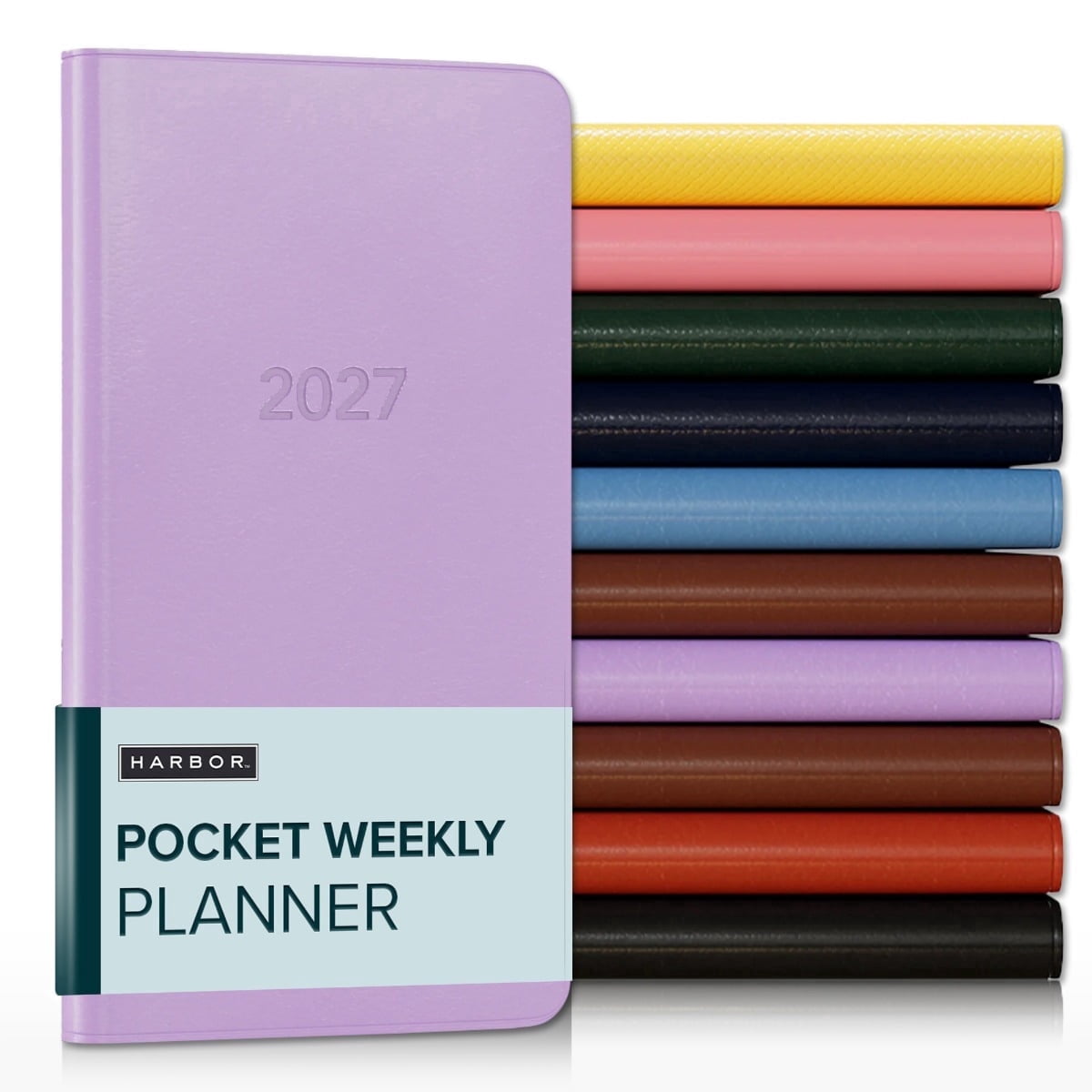 Harbor Pocket Weekly Monthly Planner 2027, Calendar Planner and Notebook, Durable Faux Leather, 192 Pages, Softcover & Book Bound - Cambridge Lavender - 6x3.25"