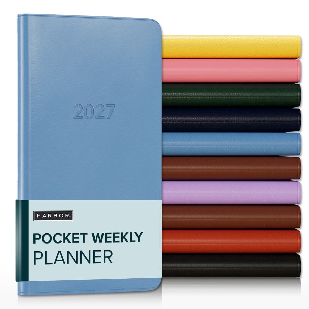 Harbor Pocket Weekly Monthly Planner 2027, Calendar Planner and Notebook, Durable Faux Leather, 192 Pages, Softcover & Book Bound - Cambridge Reef Blue - 6x3.25"