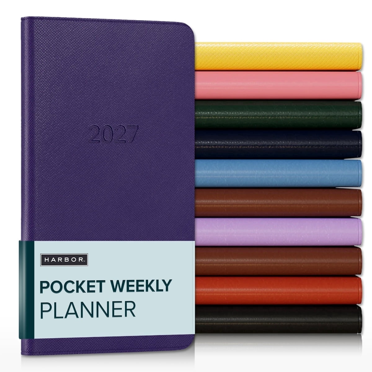 Harbor Pocket Weekly Monthly Planner 2027, Calendar Planner and Notebook, Durable Faux Leather, 192 Pages, Softcover & Book Bound - Key West Dark Purple - 6x3.25"